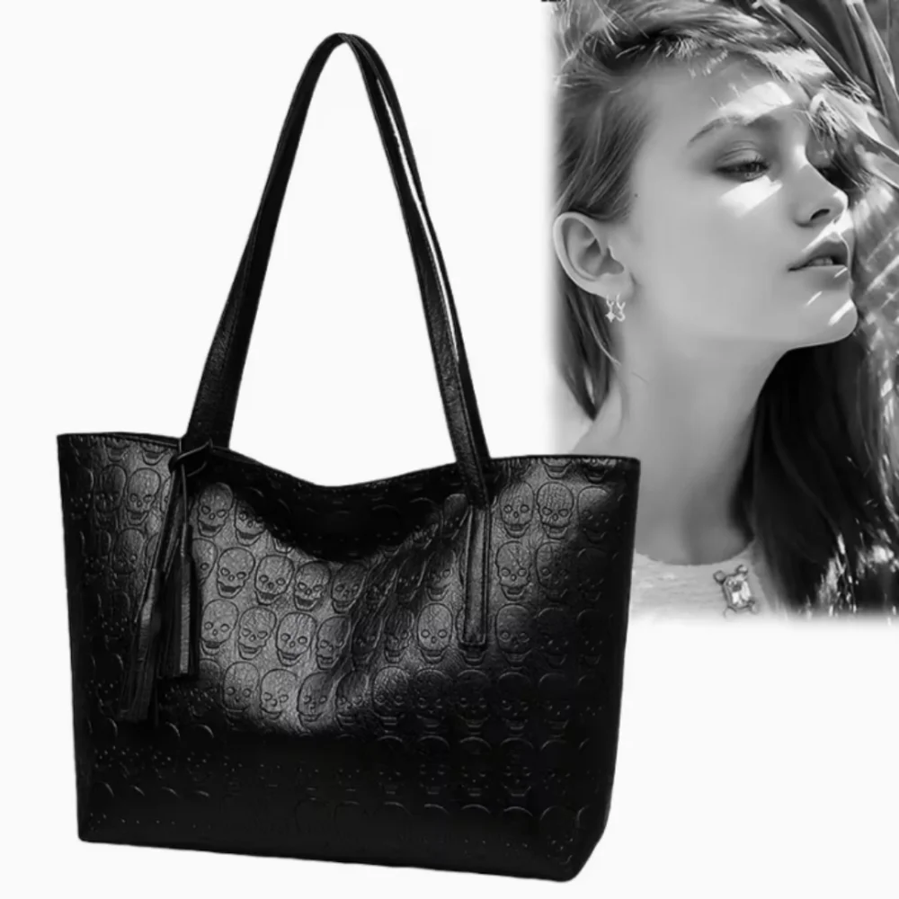 Women's PU Leather Skull Gothic Style Tasse Large Capacity‎ Tote Shoulder Purse